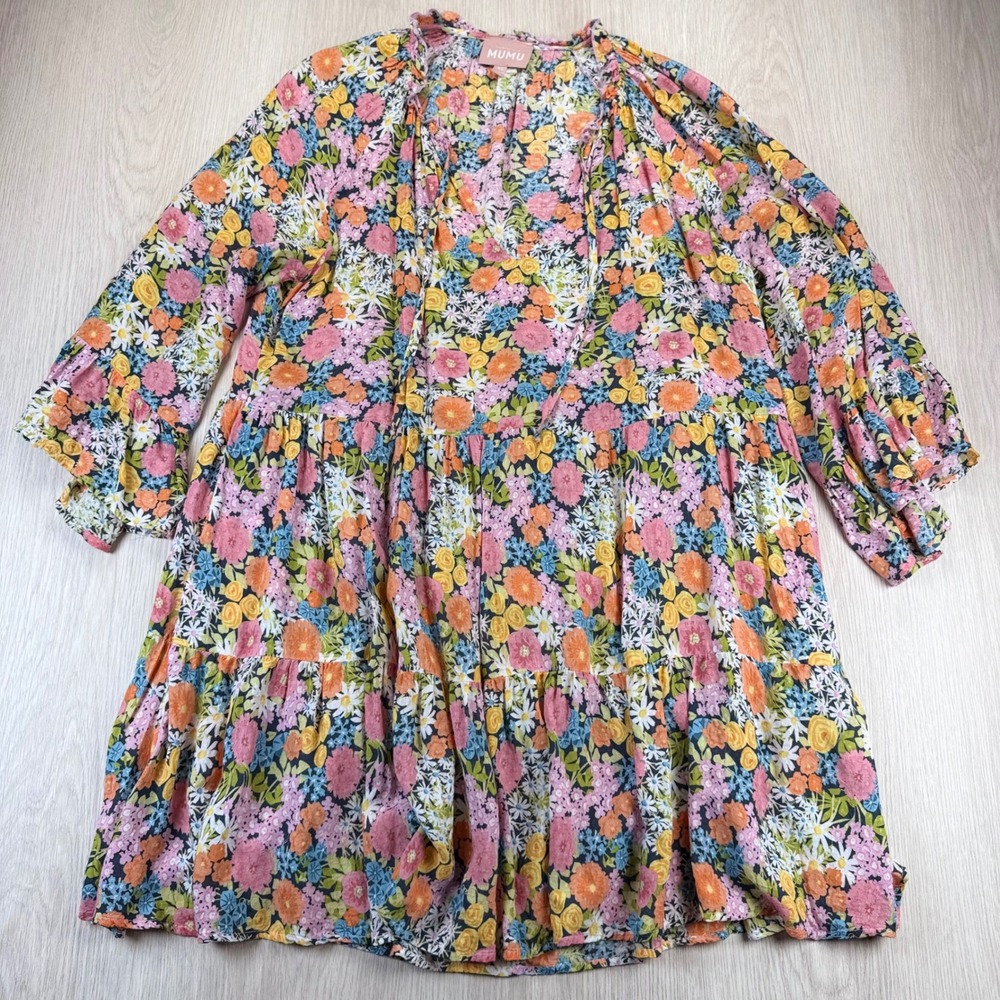 Floral‎ Mini Dress Show Me Your Mumu XS Boho Cottagecore Tiered Babydoll - Picture 2 of 6